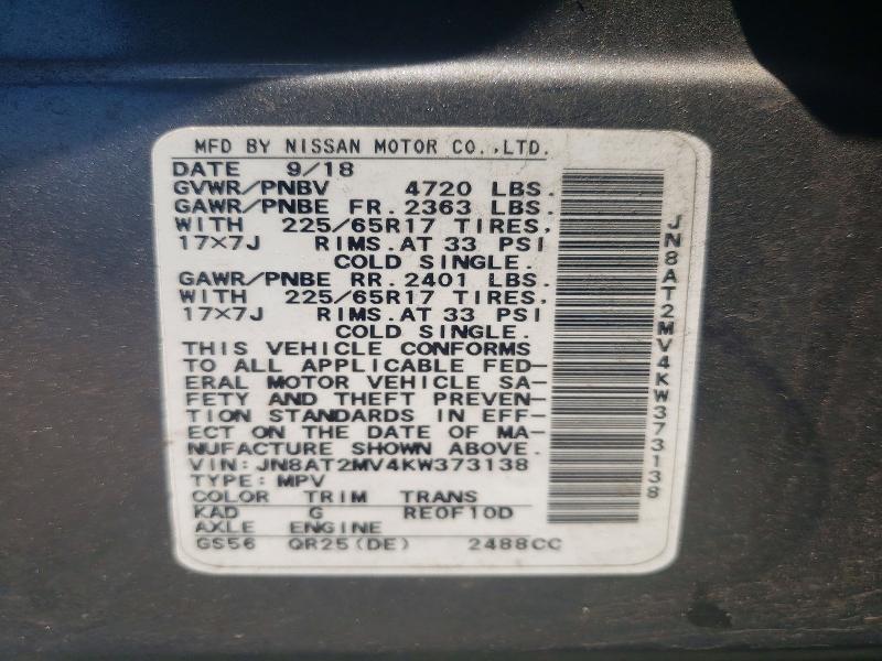 55536936 :رقم المزاد ، JN8AT2MV4KW373138 vin ، 2019 Nissan Rogue مزاد بيع
