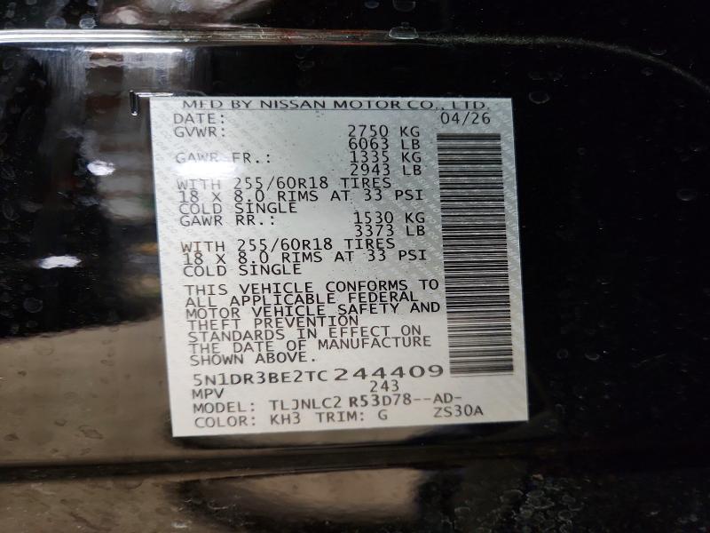 Aukcja sprzedaży 2026 Nissan Pathfinder, vin: 5N1DR3BE2TC244409, numer aukcji: 57610706