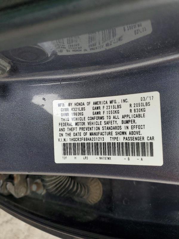 57726026 :رقم المزاد ، 1HGCR2F88HA201213 vin ، 2017 Honda Accord مزاد بيع