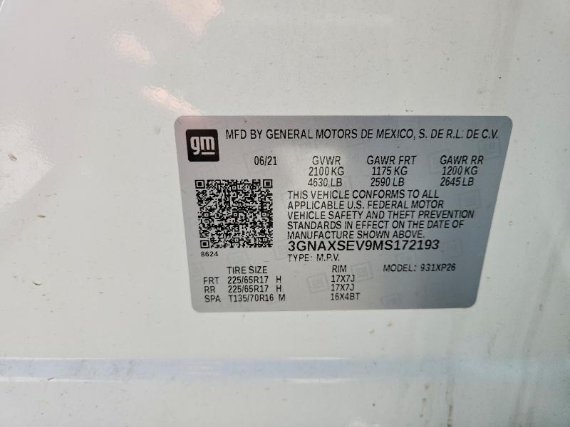 Продажа на аукционе авто 2021 Chevrolet Equinox, vin: 3GNAXSEV9MS172193, номер лота: 56783246