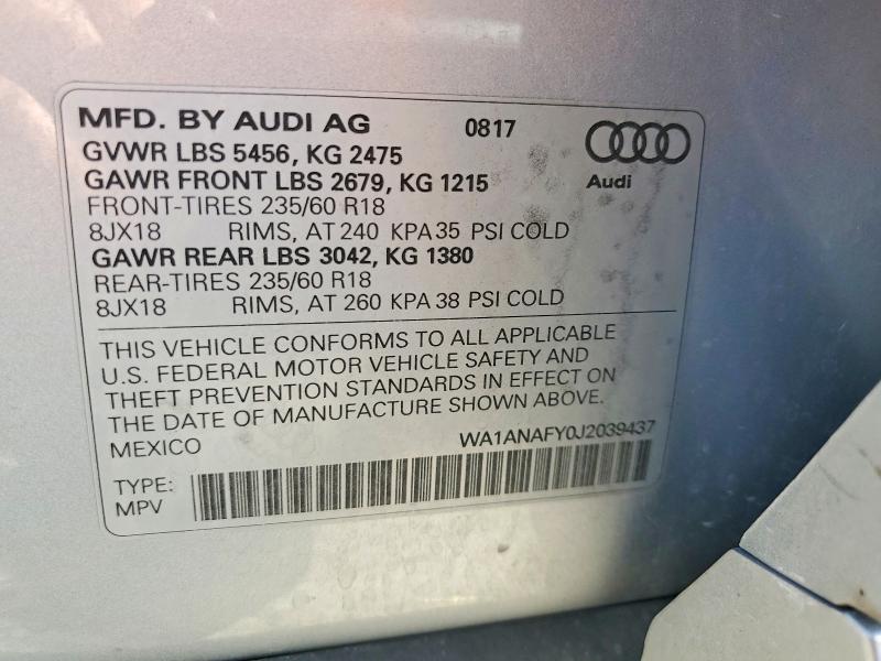 Продажа на аукционе авто 2018 Audi Q5, vin: WA1ANAFY0J2039437, номер лота: 56497706