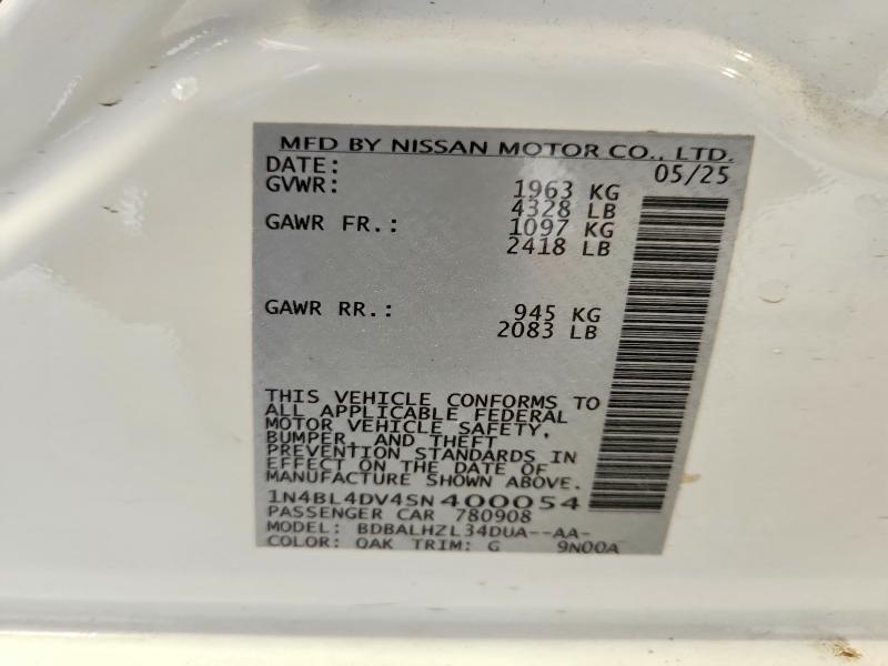 Продажа на аукционе авто 2025 Nissan Altima, vin: 1N4BL4DV4SN400054, номер лота: 57474646