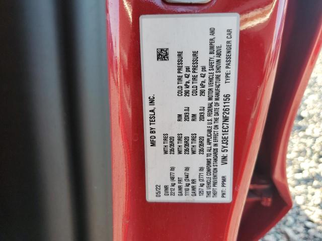 58800216 :رقم المزاد ، 5YJ3E1EC7NF261156 vin ، 2022 Tesla Model 3 مزاد بيع