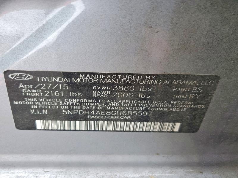 Продаж на аукціоні авто 2016 Hyundai Elantra, vin: 5NPDH4AE8GH685597, номер лоту: 55967676