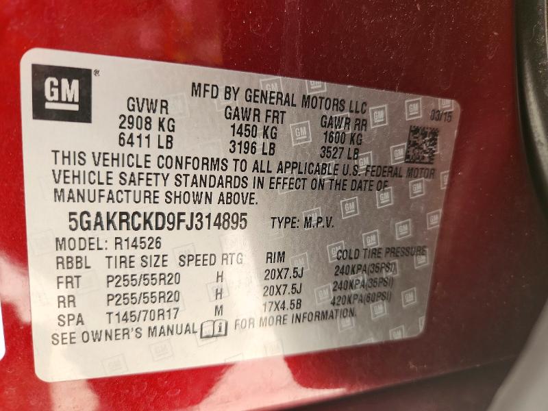Продажа на аукционе авто 2015 Buick Enclave, vin: 5GAKRCKD9FJ314895, номер лота: 55869376