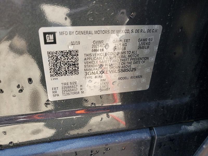 58634546 :رقم المزاد ، 3GNAXKEV6LS585025 vin ، 2020 Chevrolet Equinox مزاد بيع