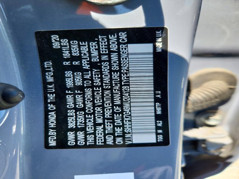 Продаж на аукціоні авто 2021 Honda Civic, vin: SHHFK7G49MU204128, номер лоту: 57081716