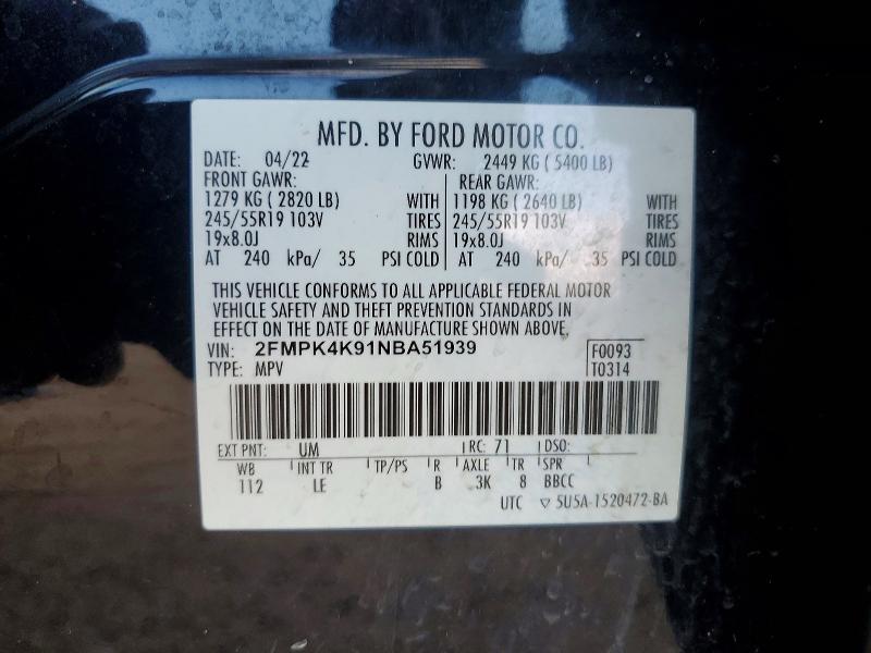 Aukcja sprzedaży 2022 Ford Edge, vin: 2FMPK4K91NBA51939, numer aukcji: 56435166