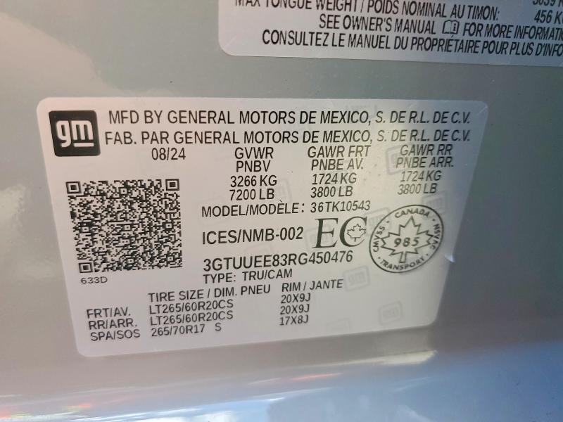 2024 Gmc Sierra მანქანა იყიდება აუქციონზე, vin: 3GTUUEE83RG450476, აუქციონის ნომერი: 56066936