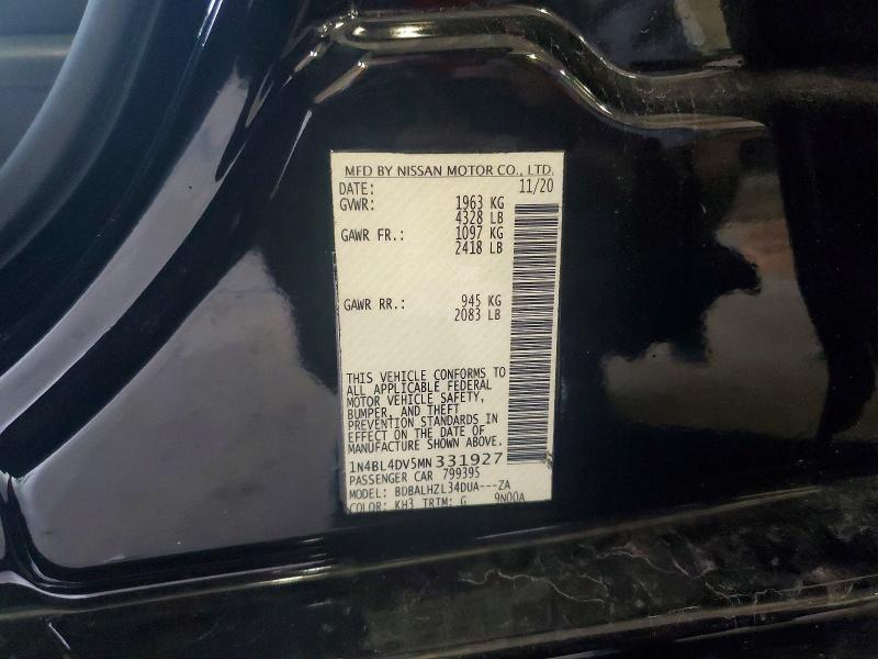 Aukcja sprzedaży 2021 Nissan Altima, vin: 1N4BL4DV5MN331927, numer aukcji: 59146456