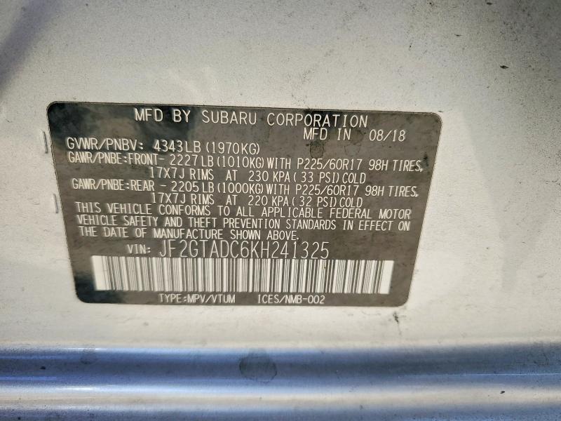 Aukcja sprzedaży 2019 Subaru Crosstrek, vin: JF2GTADC6KH241325, numer aukcji: 56869116