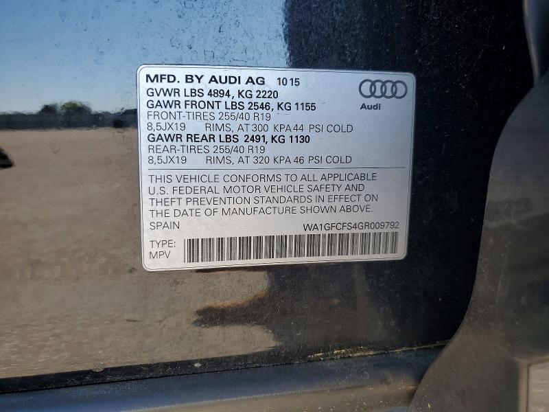 54778316 :رقم المزاد ، WA1GFCFS4GR009792 vin ، 2016 Audi Q3 مزاد بيع