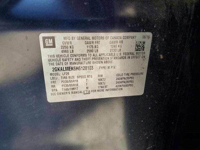 2017 Gmc Terrain Slt მანქანა იყიდება აუქციონზე, vin: 2GKALMEK6H6128103, აუქციონის ნომერი: 54926066