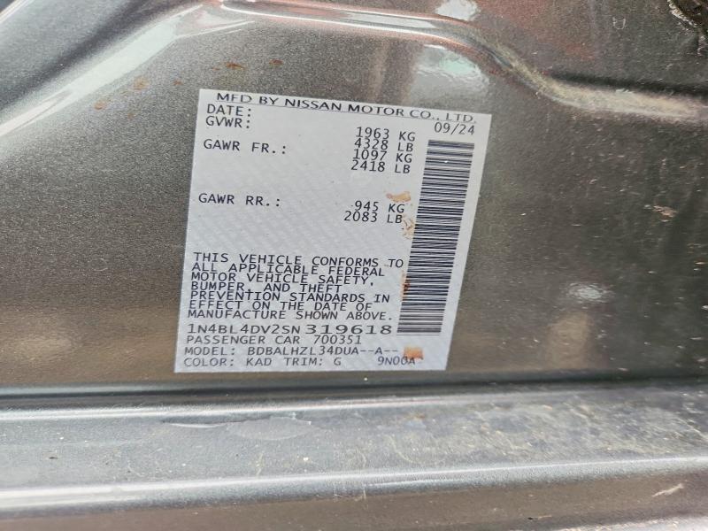Aukcja sprzedaży 2025 Nissan Altima, vin: 1N4BL4DV2SN319618, numer aukcji: 57444866