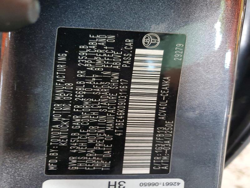 Продаж на аукціоні авто 2009 Toyota Camry, vin: 4T1BE46K09U311617, номер лоту: 57999626