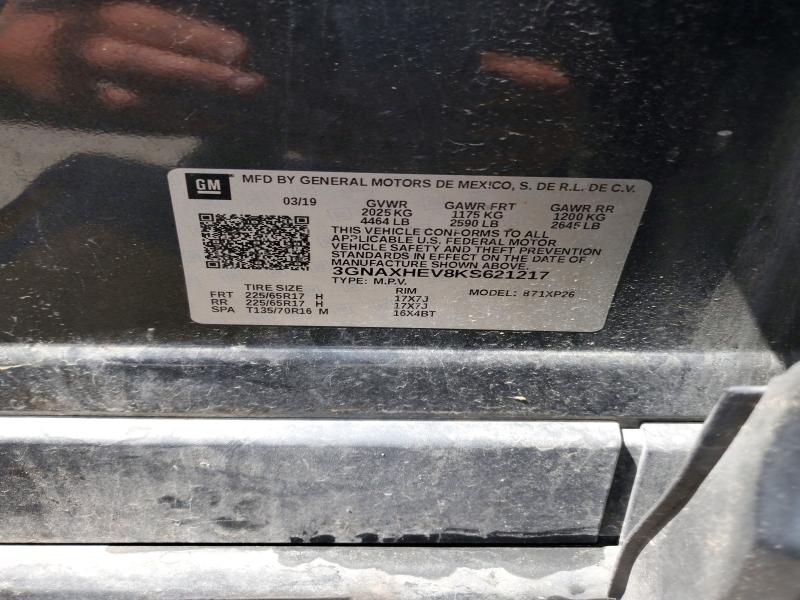 2019 Chevrolet Equinox მანქანა იყიდება აუქციონზე, vin: 3GNAXHEV8KS621217, აუქციონის ნომერი: 55969936