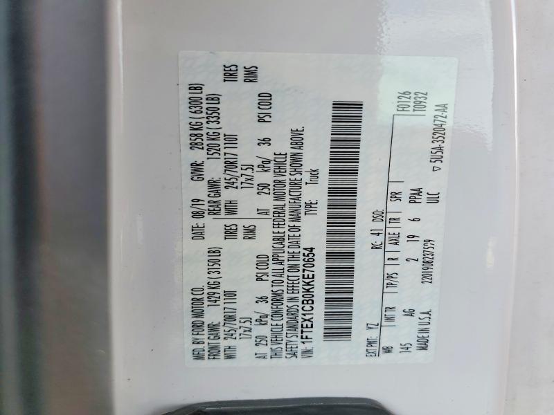 57090076 :رقم المزاد ، 1FTEX1CB0KKE70654 vin ، 2019 Ford F150 مزاد بيع