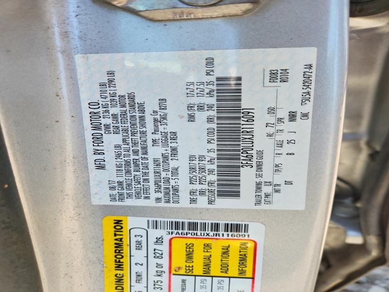 Продажа на аукционе авто 2018 Ford Fusion, vin: 3FA6P0LUXJR116091, номер лота: 55974786