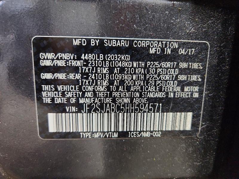 Продажа на аукционе авто 2017 Subaru Forester, vin: JF2SJABC5HH594571, номер лота: 58239706