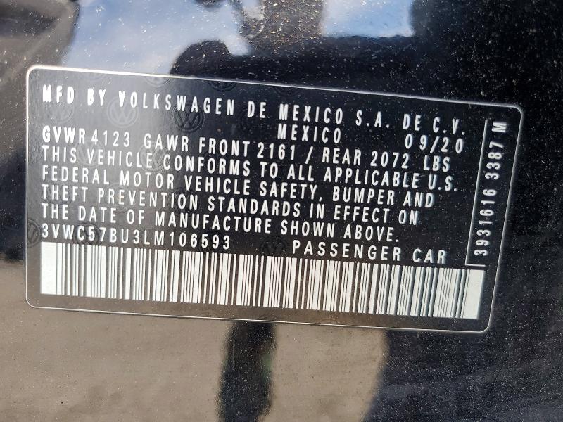 58270106 :رقم المزاد ، 3VWC57BU3LM106593 vin ، 2020 Volkswagen Jetta مزاد بيع