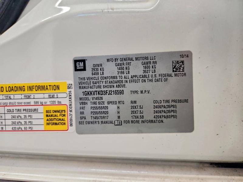 2015 Gmc Acadia მანქანა იყიდება აუქციონზე, vin: 1GKKVTKD3FJ216590, აუქციონის ნომერი: 58922106