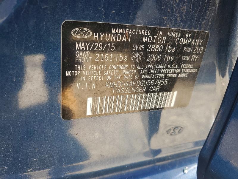 Продажа на аукционе авто 2016 Hyundai Elantra, vin: KMHDH4AE8GU567955, номер лота: 57489076