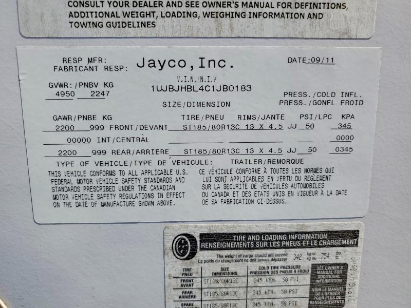 Aukcja sprzedaży 2012 Jayflight Jay Flight 26bh, vin: 1UJBJHBL4C1JB0183, numer aukcji: 56707966