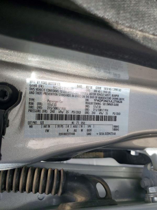Продажа на аукционе авто 2018 Ford Focus, vin: 1FADP3N23JL278826, номер лота: 57660776