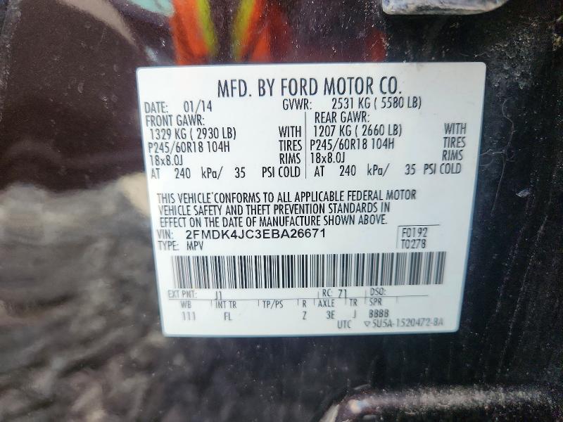 2014 Ford Edge მანქანა იყიდება აუქციონზე, vin: 2FMDK4JC3EBA26671, აუქციონის ნომერი: 56412196