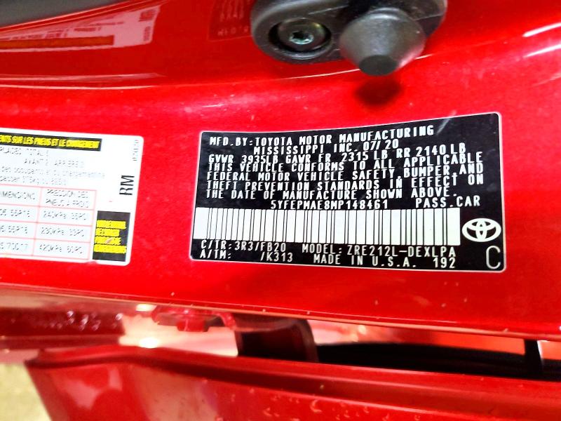 Aukcja sprzedaży 2021 Toyota Corolla, vin: 5YFEPMAE8MP148461, numer aukcji: 57824806