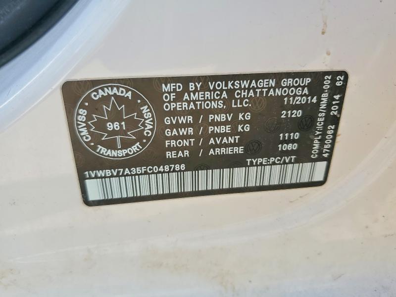 Продажа на аукционе авто 2015 Volkswagen Passat, vin: 1VWBV7A35FC048786, номер лота: 55145756