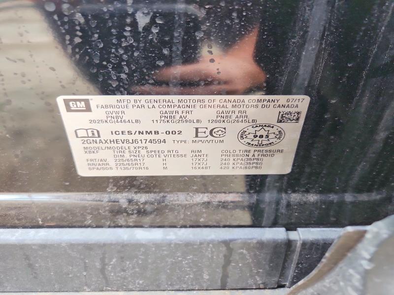2018 Chevrolet Equinox მანქანა იყიდება აუქციონზე, vin: 2GNAXHEV8J6174594, აუქციონის ნომერი: 57627226