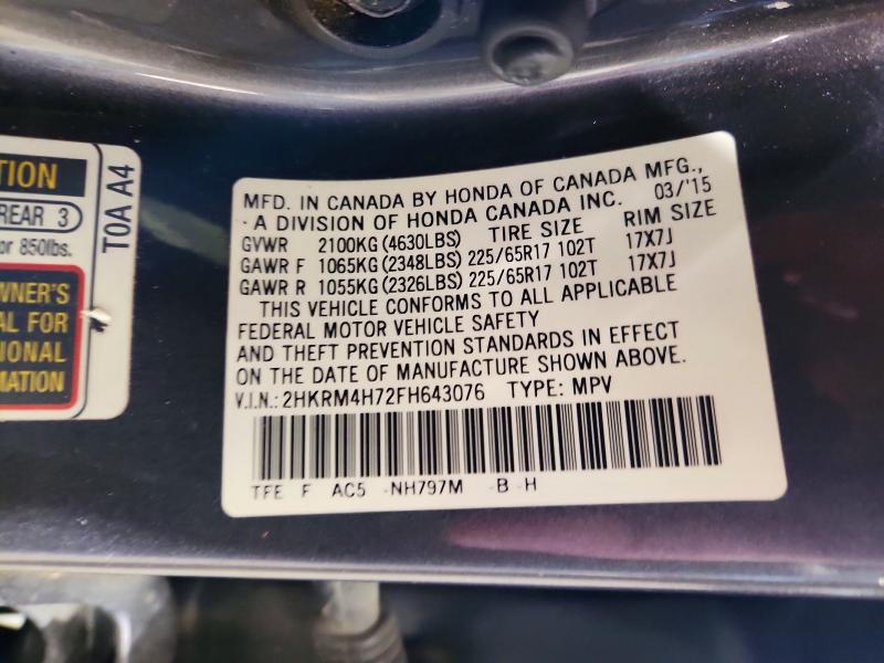55970546 :رقم المزاد ، 2HKRM4H72FH643076 vin ، 2015 Honda Cr-v مزاد بيع