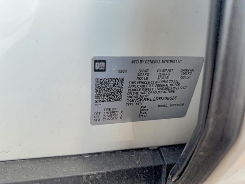 Aukcja sprzedaży 2024 Chevrolet Tahoe, vin: 1GNSKRKL2RR209626, numer aukcji: 58332886