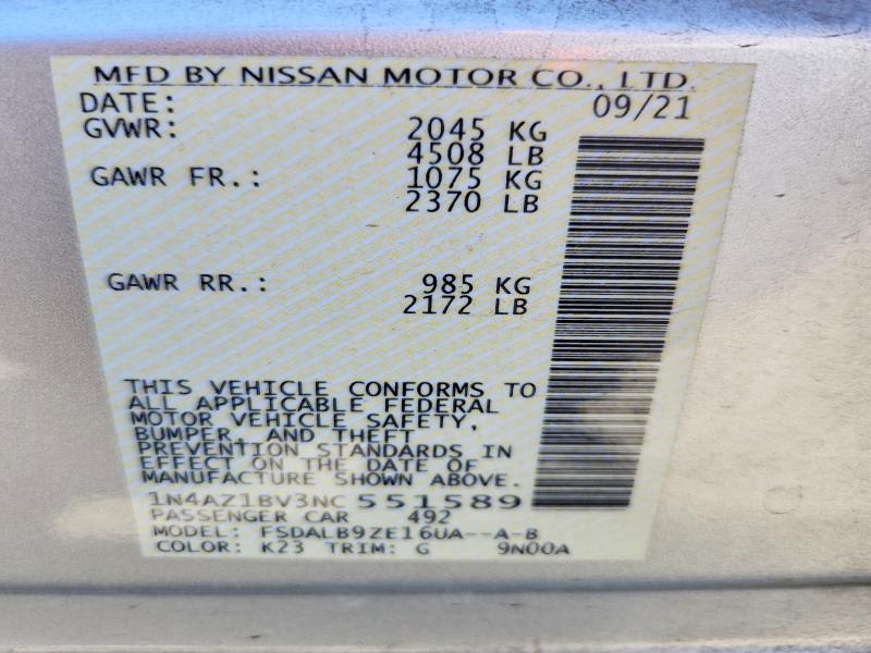 57367536 :رقم المزاد ، 1N4AZ1BV3NC551589 vin ، 2022 Nissan Leaf مزاد بيع