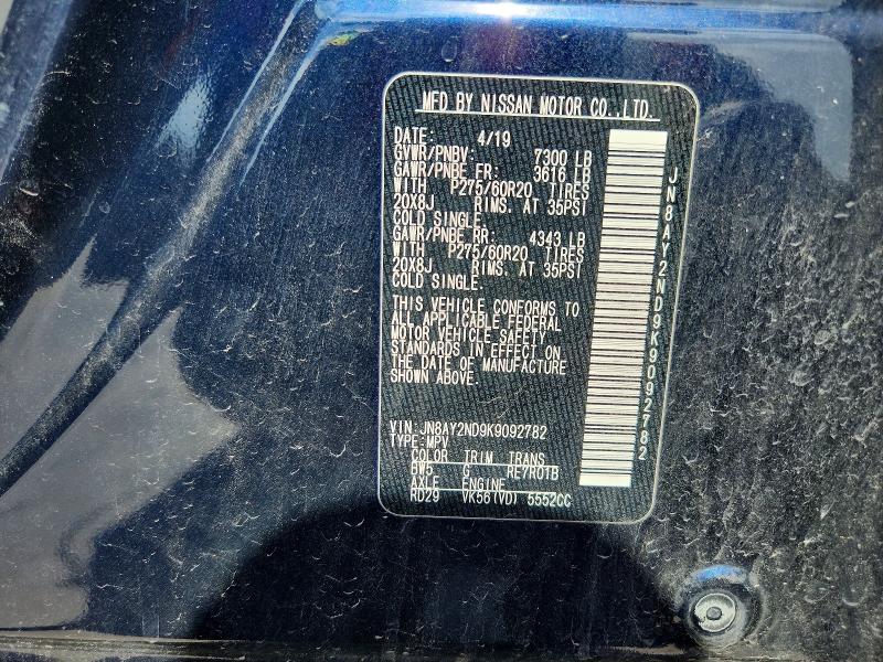 Aukcja sprzedaży 2019 Nissan Armada, vin: JN8AY2ND9K9092782, numer aukcji: 56247136