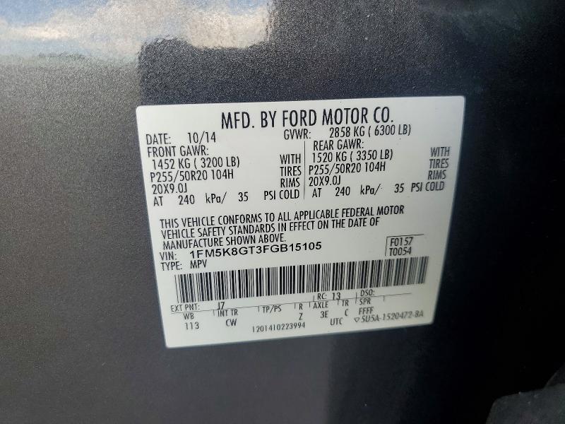 Продаж на аукціоні авто 2015 Ford Explorer, vin: 1FM5K8GT3FGB15105, номер лоту: 58245126