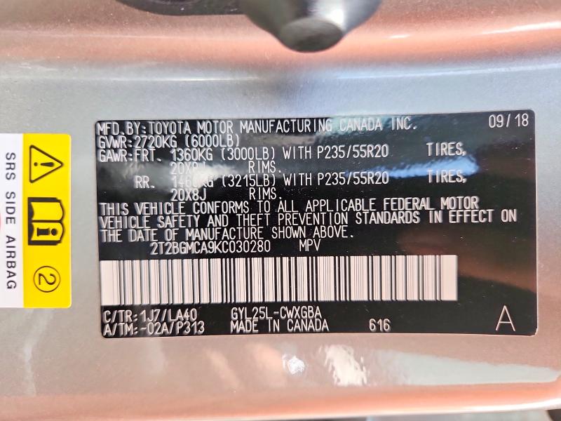 Продажа на аукционе авто 2019 Lexus Rx 450h, vin: 2T2BGMCA9KC030280, номер лота: 56695896