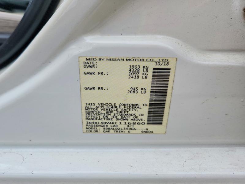 Aukcja sprzedaży 2019 Nissan Altima, vin: 1N4BL4BV4KC116860, numer aukcji: 57765966
