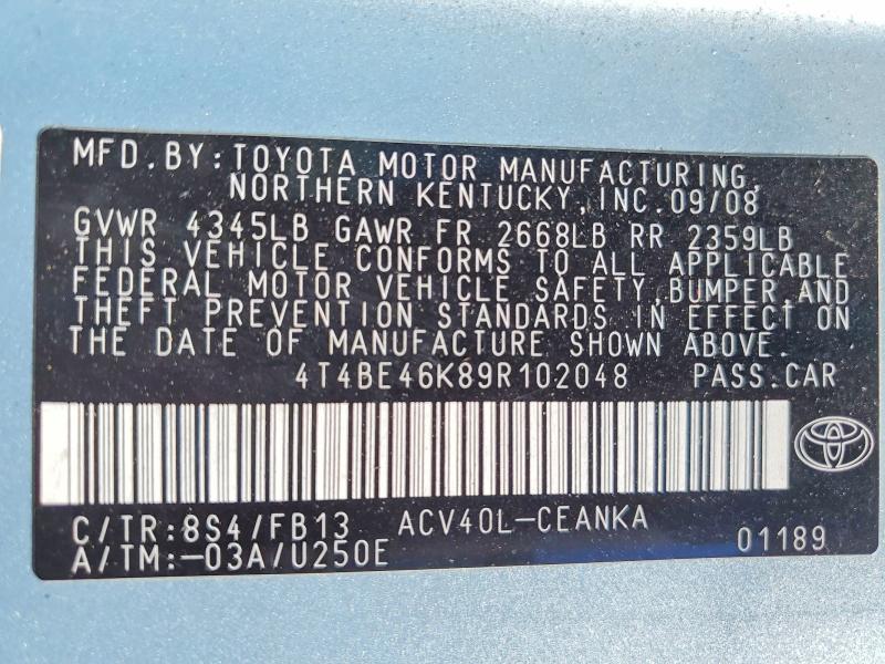 Aukcja sprzedaży 2009 Toyota Camry, vin: 4T4BE46K89R102048, numer aukcji: 55924516