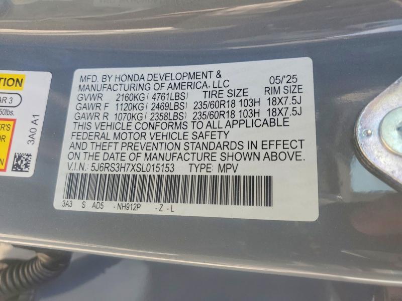 Aukcja sprzedaży 2025 Honda Cr-v, vin: 5J6RS3H7XSL015153, numer aukcji: 57120136