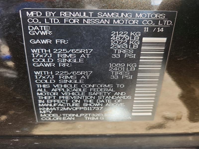 55830136 :رقم المزاد ، KNMAT2MV0FP511737 vin ، 2015 Nissan Rogue مزاد بيع