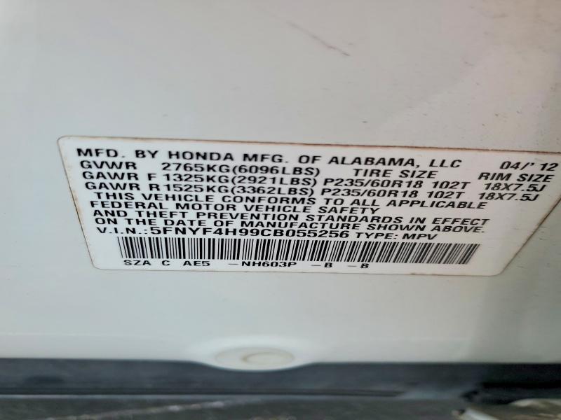 56734356 :رقم المزاد ، 5FNYF4H99CB055256 vin ، 2012 Honda Pilot مزاد بيع