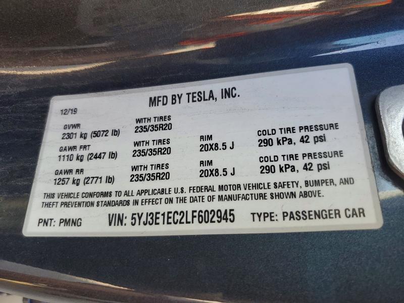 Aukcja sprzedaży 2020 Tesla Model 3, vin: 5YJ3E1EC2LF602945, numer aukcji: 57552456