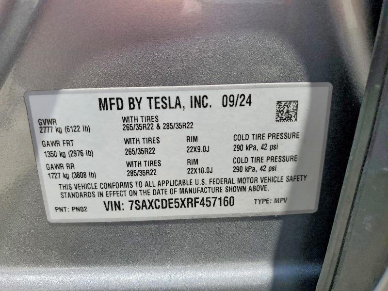 Aukcja sprzedaży 2024 Tesla Model X, vin: 7SAXCDE5XRF457160, numer aukcji: 55750396