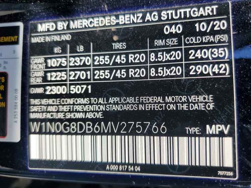 58453566 :رقم المزاد ، W1N0G8DB6MV275766 vin ، 2021 Mercedes-benz Glc مزاد بيع