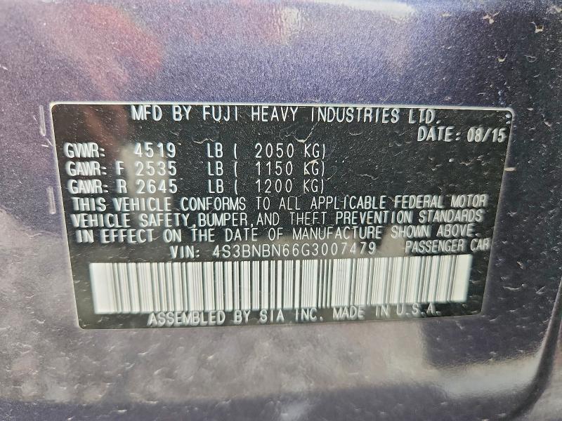 2016 Subaru Legacy მანქანა იყიდება აუქციონზე, vin: 4S3BNBN66G3007479, აუქციონის ნომერი: 59364386