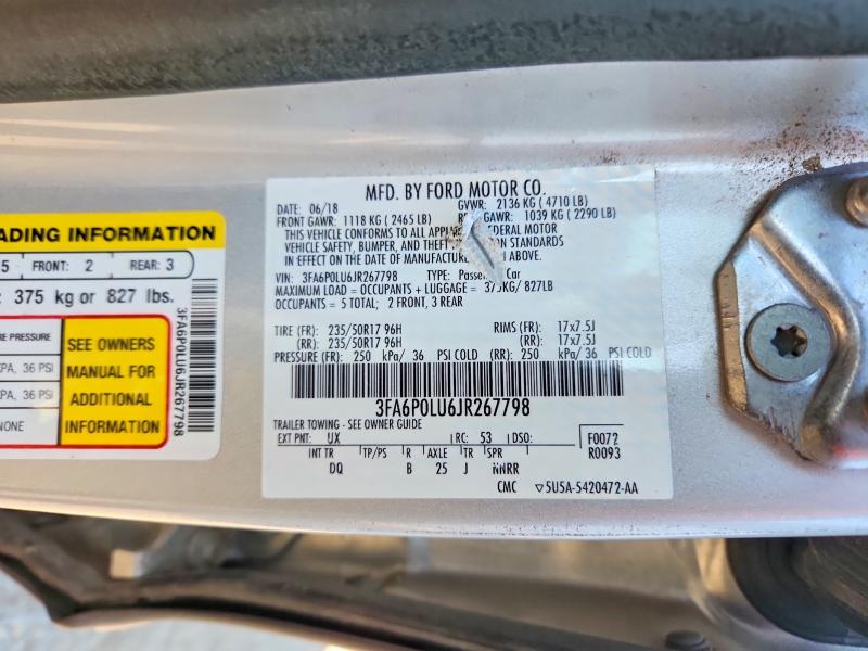 57312866 :رقم المزاد ، 3FA6P0LU6JR267798 vin ، 2018 Ford Fusion مزاد بيع