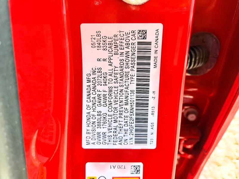 2022 Honda Civic მანქანა იყიდება აუქციონზე, vin: 2HGFE2F5XNH501136, აუქციონის ნომერი: 58512796