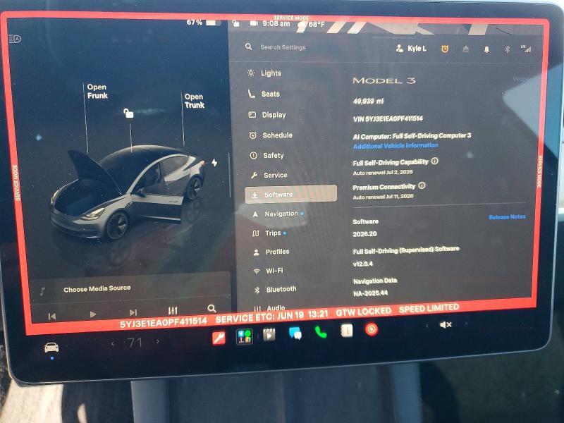 2023 Tesla Model 3 მანქანა იყიდება აუქციონზე, vin: 5YJ3E1EA0PF411514, აუქციონის ნომერი: 56550046